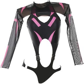 MEOWCOS Women's One Piece Swimsuits Gothic Bathing Suit Black Pink Cutout One-Piece Swimsuit with Shrug
