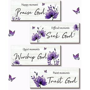 ONIZHITY 4 Pcs Black Bathroom Decor Religious Wall Art Black Floral Bible Verse Rustic Wooden Wall Decors Positive Christian Quotes for Bathroom Home Office Bedroom Living Room (Black 10x4)