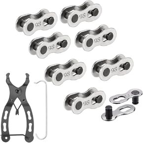 8 Pairs Reusable Bicycle Missing Link + Bike Chain Plier for 6/7/8/9/10/11 Speed
