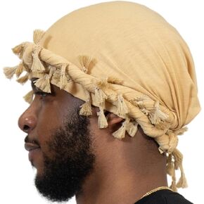 Veeta Superior Halo Turban Silk Satin Lined Head Wrap, Pre-Tied Tassel Turban for Men & Women, Turban Durag Wave Cap