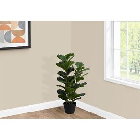Monarch Specialties I 9511 Artificial Plant, 32" Tall, Fiddle Tree, Indoor, Faux, Fake, Floor, Greenery, Potted, Real Touch, Decorative, Green Leaves, Black Pot