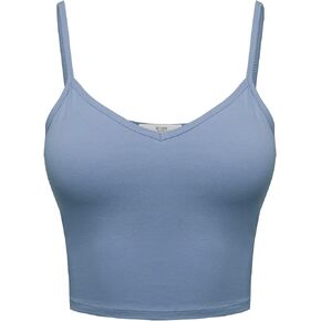 Womens Basic Yoga Cotton Longline V-Neck Padded Sports Bra Cami Crop Top