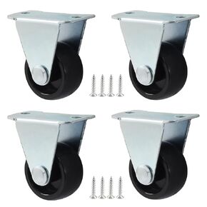2 Inch Rubber Caster Wheels, Heavy Duty Rigid Fixed Non-Swivel Casters, Top Plate Fixed Rolling Wheels for Furniture (4 Pcs)