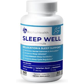Sleep Well | Natural Sleep Aid with Magnesium Glycinate, Valerian Root, and Chamomile | Non-Habit Forming | 60 Capsules - 30 Nights of Restful Sleep