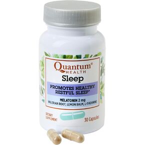 Quantum Health Sleep Melatonin 2mg Healthy Restful Sleep Support Blend with Relaxing Valerian Root, Lemon Balm & L Theanine Daily Mind & Body Well Being for Women & Men - 30 Capsules