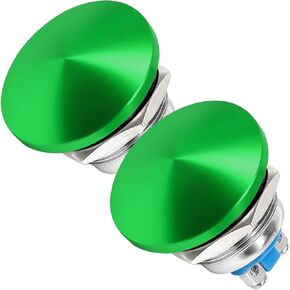 Taiss 2 قطعة 22 مم مفتاح زر ضغط رأس الفطر SPST IP65 مقاوم للماء معدني مؤقت زر تشغيل 1NO 5A DC 12V 24V 36V AC 110V 250V (22 مم، أخضر) in Kuwait