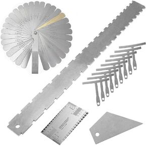 13 Pieces Luthier Tools Including 32 Blades Feeler Gauge 9pcs Understring Radius Gauge Guitar Neck Notched Straight Edge String Action Gauge Ruler Fret Rocker for Guitar and Bass Setup Tool