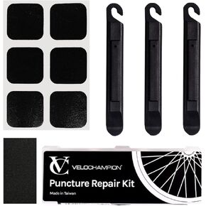 VeloChampion Bike Tube Patch Kit. Lightweight Self-Adhesive Bike Tire Patch Kit. Travel Size for Road Bike and Mountain Bike Tires and More.