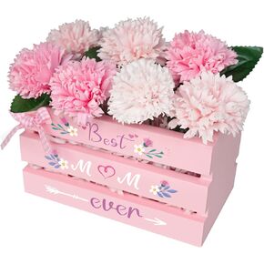 Mini Pink Wooden Crate Set for Mother's Day Happy Mother's Day Tray Decoration with Carnation Flower Decor Valentine's Day Table Decor, Kitchen Shelf, Gifts for Her
