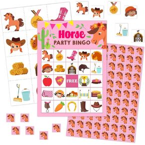 Horse Bingo Games Cards, Farm Bingo Game Set, Horseback Bingo Party Game, Horse Bingo Supplies for Horse Lovers Adults Cowgirls, Western Birthday Party Decorations -09