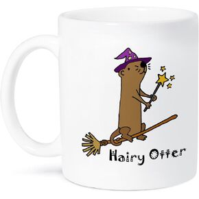 3dRose Funny Sea Wizard Hat Riding Flying Broom Hairy Otter Mug, 11 oz