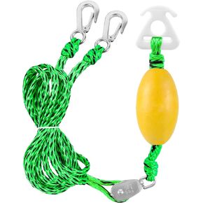 Tow Rope for Tubing Tow Harness with Pulley Water Sport Lines Water Sports Tow Rope Heavy Duty Boat Tow Harness with 2 Stainless Steel Hook Green 8 FT