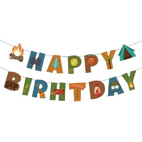 Camping Happy Birthday Banner Happy Camper Party Decorations Camping Theme Happy Birthday Banner for Baby Shower Boys Girls Adults Kids