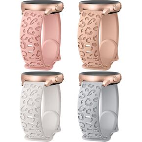 4 Pack Leopard Engraved Bands Compatible with Samsung Galaxy Watch 6/5/4 Band 40mm 44mm, Galaxy Watch 5 Pro 45mm,Galaxy Active 2,Galaxy Watch 3,20mm Soft Silicone Replacement Sport Strap for Women