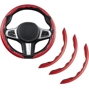 Car Steering Wheel Cover Red Carbon Fiber Car Steering Wheels & Accessories 2Pcs 15 inch Universal