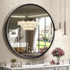 30 Inch Matte Black Round Mirror, Black Circle Mirror for Wall, Round Bathroom Vanity Mirror for Farmhouse Entryway, Home Decor, Anti-rust, Shatterproof