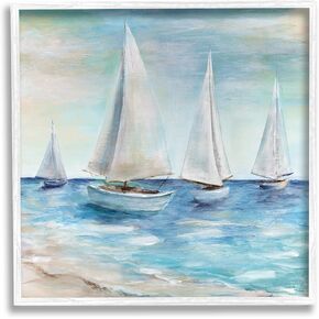 Stupell Industries Sailboats Floating Peacefully Daytime Beach Shoreline Painting Framed Wall Art, Design By Marilyn Dunlap