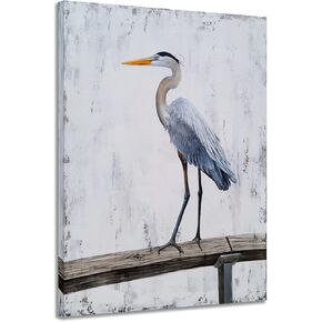 RFDEPOT ARTS Heron Canvas Wall Art with Textured - Rustic Animal Oil Paintings - Abstract Grey and White Pictures - Big Farmhouse Artwork for Living Room Bedroom Bathroom Decor