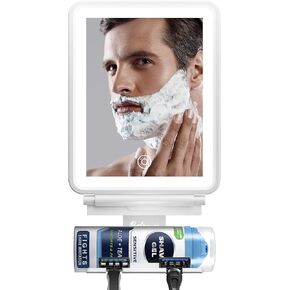 Large Fogless Shower Mirror with Light, Anti-Fog, LED, Wall Mount, Dimmable with 3 Lighting Modes, Storage Shelf, Shaving, White in Saudi Arabia