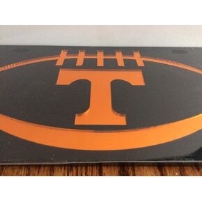 Tennessee Volunteers Black Laser Cut Football License Plate Auto Tag, Black/Orange