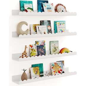 G&W Gruwald 4 Pack Clear 23 Inches Acrylic Book Shelf for Kids Room, Floating Kids Book Shelves for Wall, Nursery Book Shelves, Magazine Rack, Picture Ledge (Clear, 23)