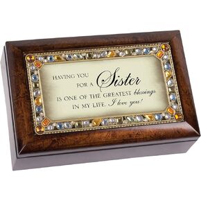Cottage Garden Having You for a Sister Greatest Jeweled Woodgrain Petite Music Box Plays You Light Up My Life