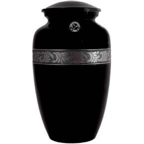 Silver Engraved Aluminium Cremation Urn for Human Ashes Adult - Handcrafted Funeral Memorial Ash Storage Urn - BAG INCLUDED (Black, 6.5" x 6.5" x 10.5" - 200lbs or 91kg)