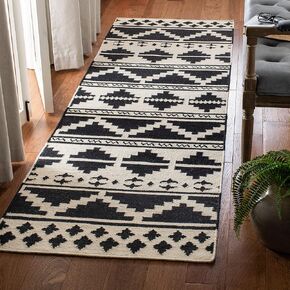 SAFAVIEH Dhurries Collection 2'6" x 8' Black/Ivory DHU110A Handmade Flatweave Premium Wool Runner Rug