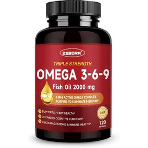 Triple Omega 3-6-9 Fish Oil 2000mg - High Potency with Vitamin D3 & Astaxanthin, Support for Heart, Brain and Immune Health - includes Flaxseed & Borage, 60 Servings