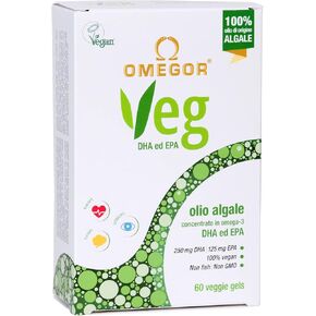 OMEGOR® VEG - Omega 3 Vegan algal oil | IFOS certified | 250mg DHA and 125mg EPA per capsule | 60 capsules, 2-month supply | 100% VEGAN