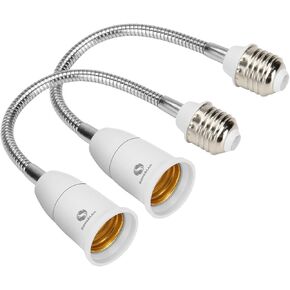 RONG&LAN E26/E27 Light Socket Extender，180 Degree Bendable, Extension Socket Extender Adapter, E26/E27 to E26/E27 Adjustable Extension, Flexible Medium Light Bulb Socket Converter (5.5inch 2-Pack)