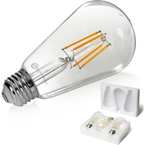 Incandescent Edison Light Bulbs - Dimmable Bulb, ST64 Vintage Warm 2700k, Filament Lamp - Lasts 30k+ Hours, 60W, 110V, 480 to 700 Lumens, E26 Base, CRI 90 - Amber Glass, Pack of 6