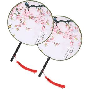 2pcs Large Hand Fan Chinese Style Fan Dance Hand Fan Chinese Fan Summer Fan Chinese Round Fan Silk Hand Held Fan Dancing Fans Wedding Fans Chinese Dance Hand Crank Silk Cloth Bride