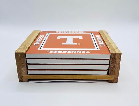 قواعد أكواب للمشروبات تحمل شعار Tennessee Mascot Volunteers - مجموعة من 4 - حامل فلين من خشب السيراميك الأبيض للمتطوعين البرتقاليين للمنزل والمكتب والحفلات والبوابة الخلفية مرخصة رسميًا in Kuwait