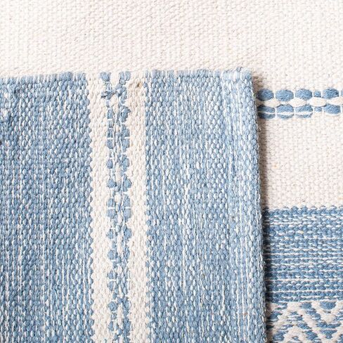 مجموعة الكليم المخططة من SAFAVIEH مقاس 2'3 بوصة × 9 بوصة عاجي/أزرق STK503A سجادة عداء مصنوعة يدويًا من القطن المسطح in Saudi Arabia