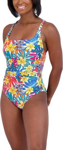 Caribbean Joe Women's Standard Shirred One Piece Swimsuit Tummy Control Quick Dry Removable Cup Adjustable Strap Bathing Suit in Saudi Arabia