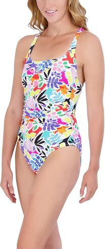 Caribbean Joe Women's Standard Shirred One Piece Swimsuit Tummy Control Quick Dry Removable Cup Adjustable Strap Bathing Suit in Saudi Arabia
