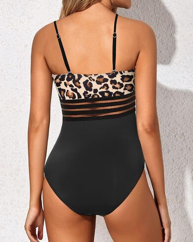 Holipick One Piece Swimsuits Tummy Control Strapless Bathing Suits for Women Slimming Bandeau Tube Swimswear Leopard in Saudi Arabia