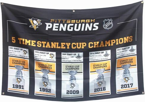5 في 1 'Pittsburgh' Penguins Stanley Cup 5 مرات بطولة راية أبطال العلم 3 × 5 هدايا للشباب والأطفال والرجال والنساء in Kuwait