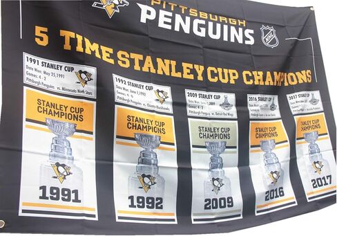 5 في 1 'Pittsburgh' Penguins Stanley Cup 5 مرات بطولة راية أبطال العلم 3 × 5 هدايا للشباب والأطفال والرجال والنساء in Kuwait