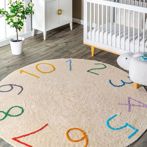 سجادة NuLOOM Arely Numbers للأطفال قابلة للغسل في الغسالة، مقاس 10.16 سم، مستديرة، متعددة in Saudi Arabia