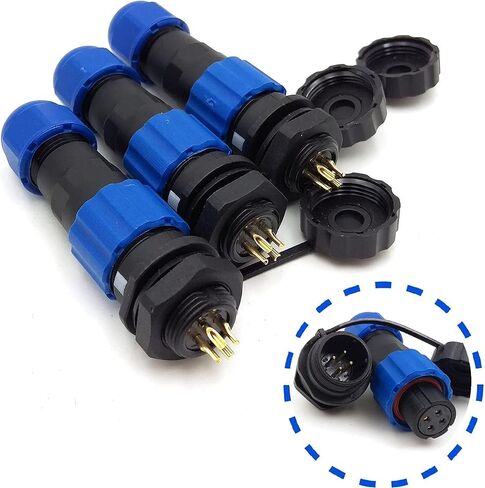 SD13 4pin Waterproof Power Cable Connector, IP68 4pin Plug and Socket, auto Electrical Power Connector Plug(Female)-Socket(Male) (4pin, Panel Mount x 3set) in Saudi Arabia