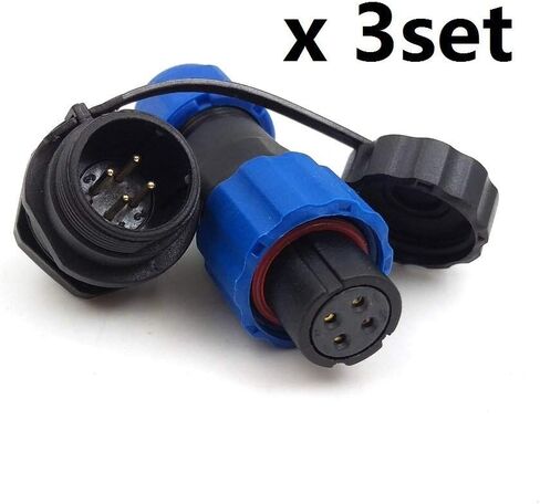 SD13 4pin Waterproof Power Cable Connector, IP68 4pin Plug and Socket, auto Electrical Power Connector Plug(Female)-Socket(Male) (4pin, Panel Mount x 3set) in Saudi Arabia