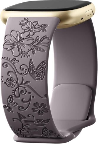 Getino Engraved Band Compatible with Fitbit Versa 4 Bands for Woman/Versa 3 Bands & Fitbit Sense 2 Bands/Sense Bands Women, Soft Floral Pattern Sport Accessories for Sense/Sense 2/Versa 4/3 SmartWatch in Kuwait