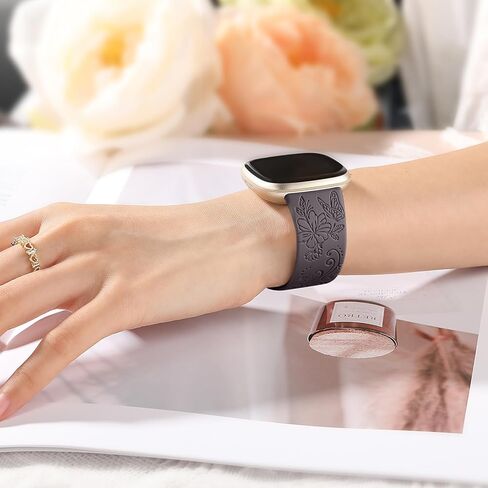 Getino Engraved Band Compatible with Fitbit Versa 4 Bands for Woman/Versa 3 Bands & Fitbit Sense 2 Bands/Sense Bands Women, Soft Floral Pattern Sport Accessories for Sense/Sense 2/Versa 4/3 SmartWatch in Kuwait