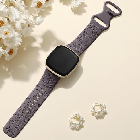 Getino Engraved Band Compatible with Fitbit Versa 4 Bands for Woman/Versa 3 Bands & Fitbit Sense 2 Bands/Sense Bands Women, Soft Floral Pattern Sport Accessories for Sense/Sense 2/Versa 4/3 SmartWatch in Kuwait