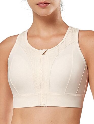 حمالة صدر رياضية للنساء من Yvette بسحاب أمامي للإغلاق، حمالة صدر رياضية عالية التأثير من الخلف للجري، مقاس كبير، كريمي أبيض، L in Kuwait