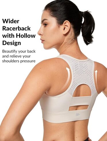حمالة صدر رياضية للنساء من Yvette بسحاب أمامي للإغلاق، حمالة صدر رياضية عالية التأثير من الخلف للجري، مقاس كبير، كريمي أبيض، L in Kuwait
