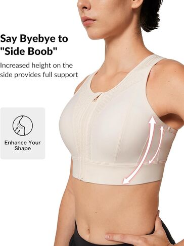 حمالة صدر رياضية للنساء من Yvette بسحاب أمامي للإغلاق، حمالة صدر رياضية عالية التأثير من الخلف للجري، مقاس كبير، كريمي أبيض، L in Kuwait