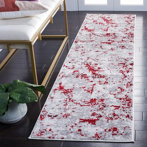 مجموعة SAFAVIEH Skyler مقاس 2 × 8 بوصة رمادي/أحمر SKY186Q سجادة حديثة تجريدية غير قابلة للتساقط في مدخل غرفة المعيشة وغرفة النوم والمطبخ in Kuwait